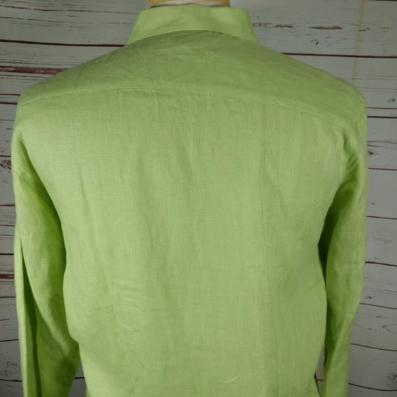 John P. Mens Green Button Down 100% Linen Shirt - Picture 5 of 6